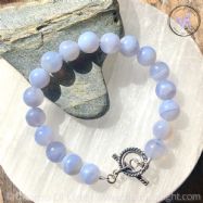 Blue Lace Agate Bracelet With Silver Toggle Clasp